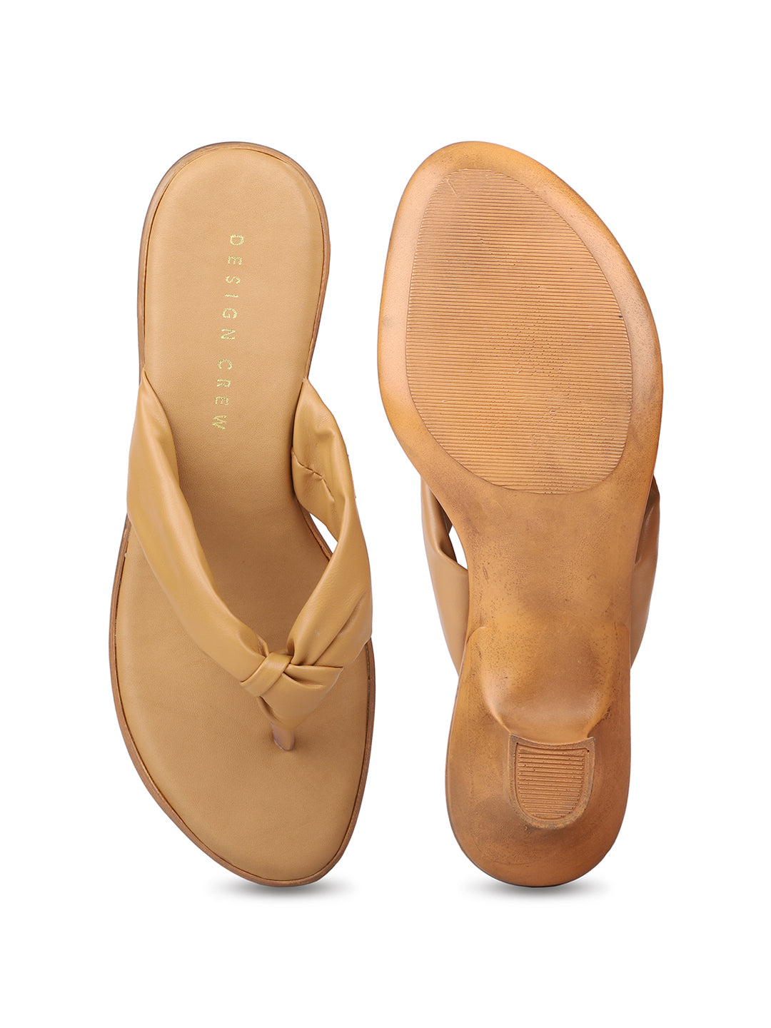 Soft Knotted Thong on Pu Sole With Kitten Heel