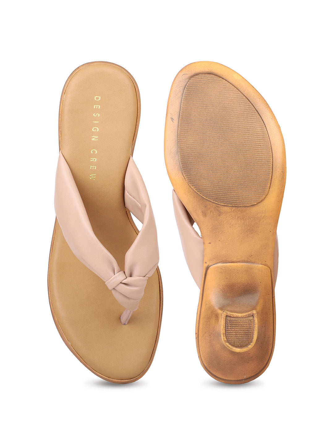 Soft Knotted Thong on Pu Sole With Kitten Heel