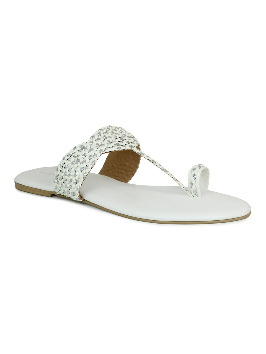 Braided Thong White Sandal | Design Crew