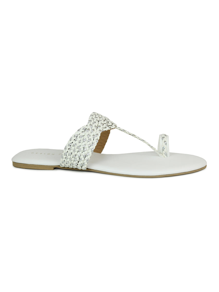 Braided Thong White Sandal | Design Crew