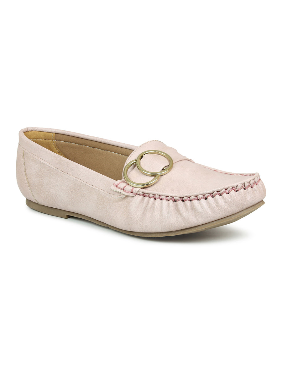 Faux Leather Moccasins With Round Metal Trim