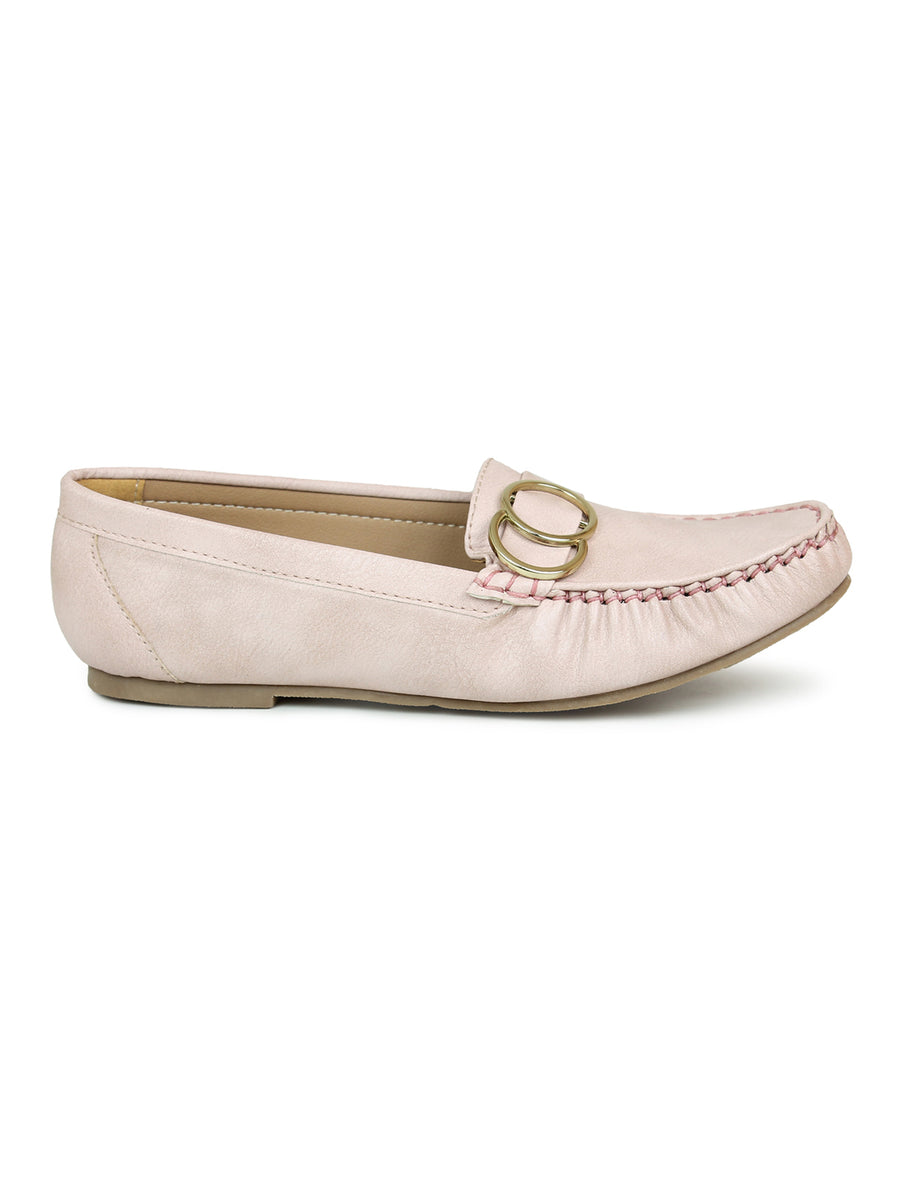 Faux Leather Moccasins With Round Metal Trim