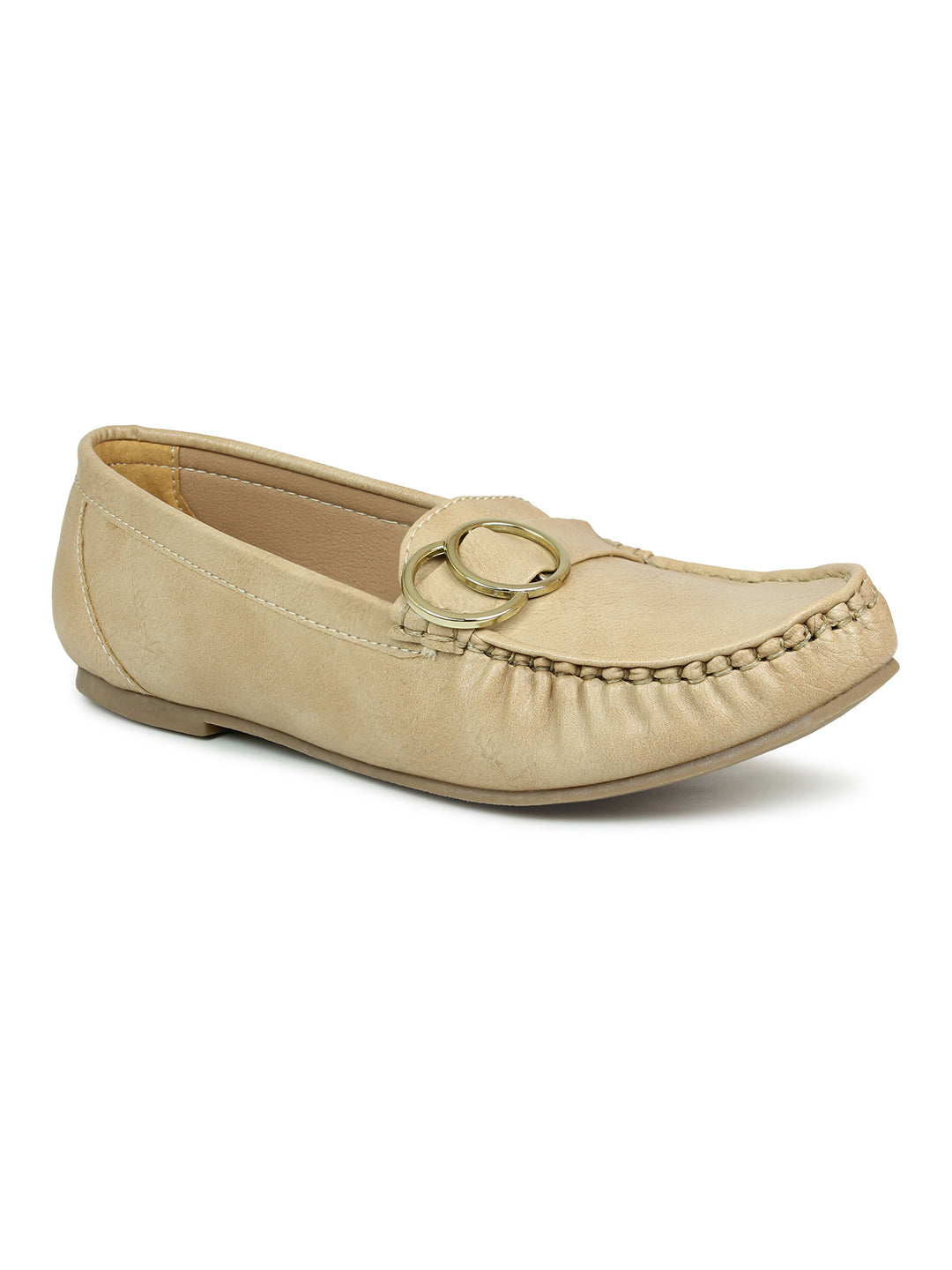 Faux Leather Moccasins With Round Metal Trim