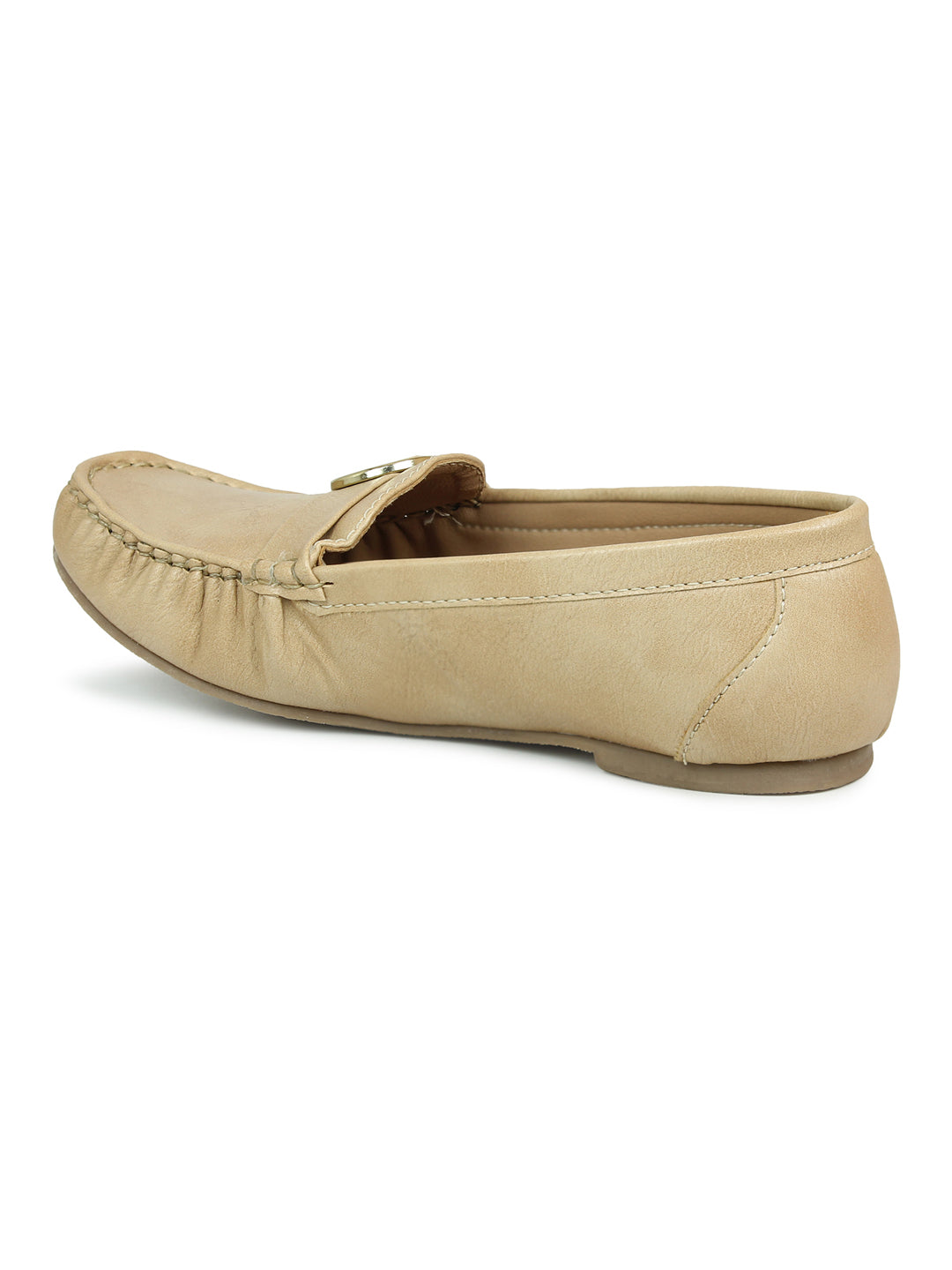 Faux Leather Moccasins With Round Metal Trim