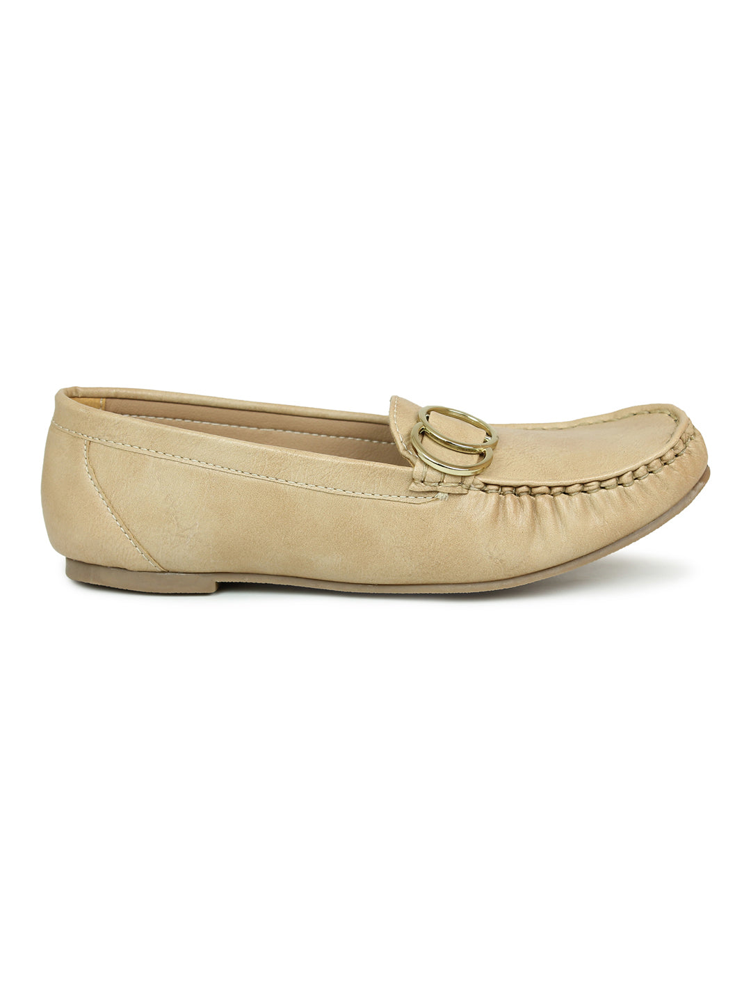 Faux Leather Moccasins With Round Metal Trim