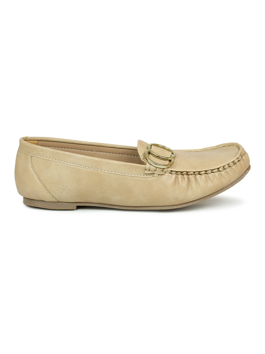 Faux Leather Moccasins With Round Metal Trim
