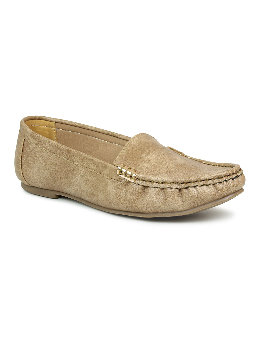 Faux Nubuck Moccasins With Side Metal Trim