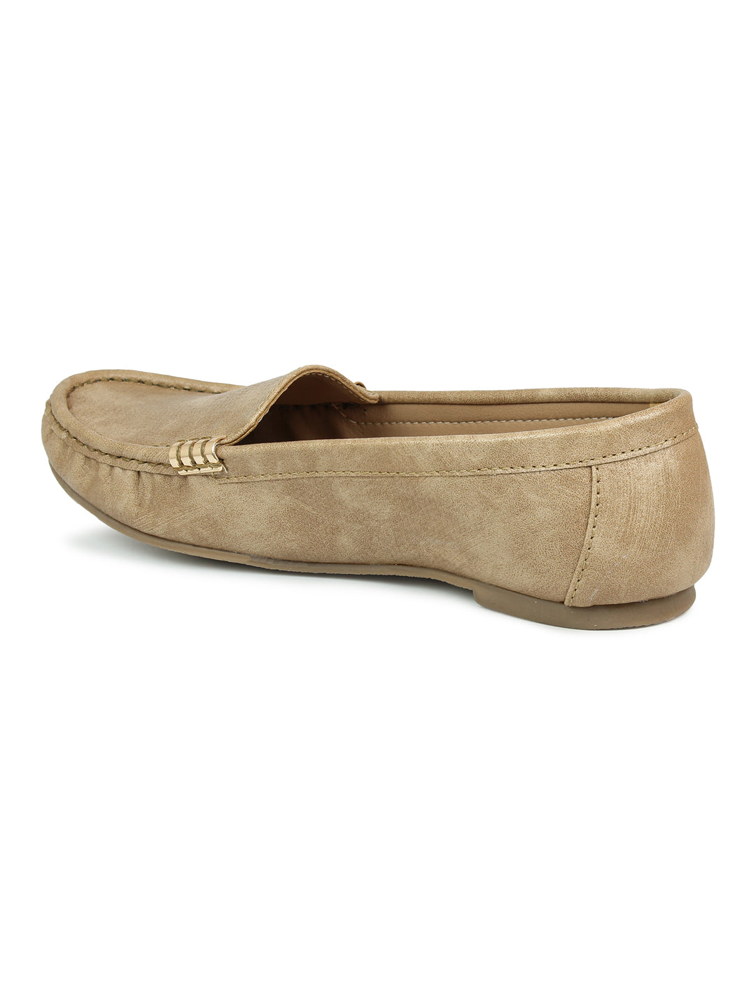 Faux Nubuck Moccasins With Side Metal Trim