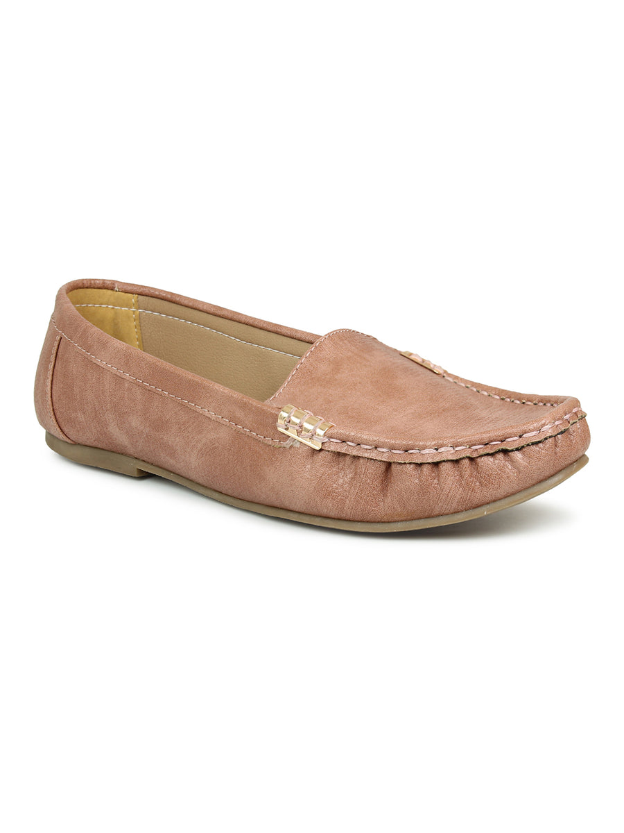 Faux Nubuck Moccasins With Side Metal Trim