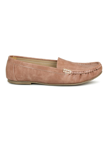 Faux Nubuck Moccasins With Side Metal Trim