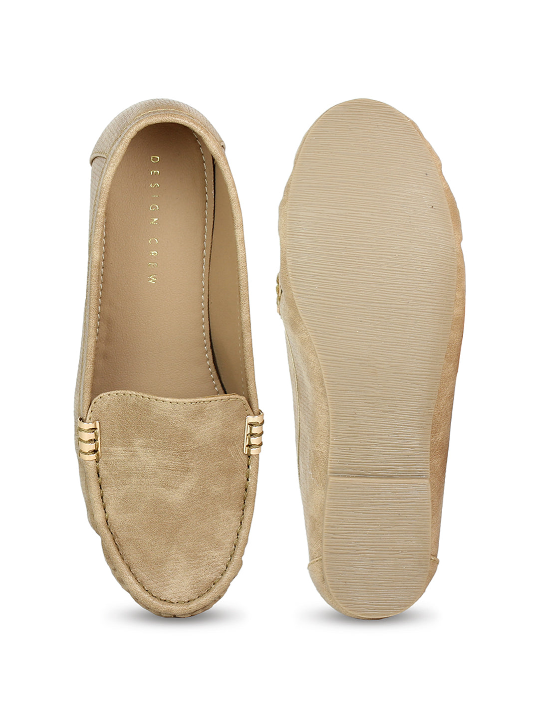 Faux Nubuck Moccasins With Side Metal Trim