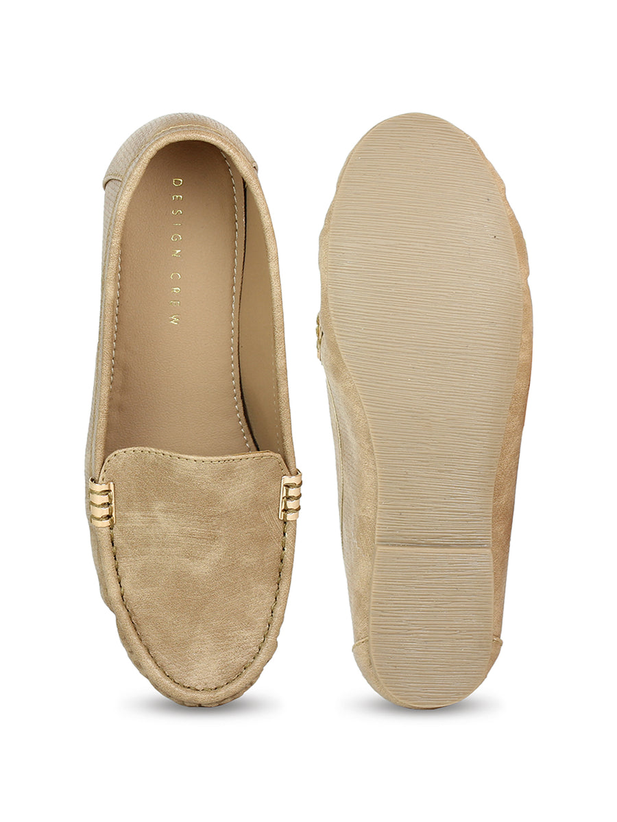 Faux Nubuck Moccasins With Side Metal Trim