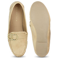 Faux Leather Moccasins With Round Metal Trim