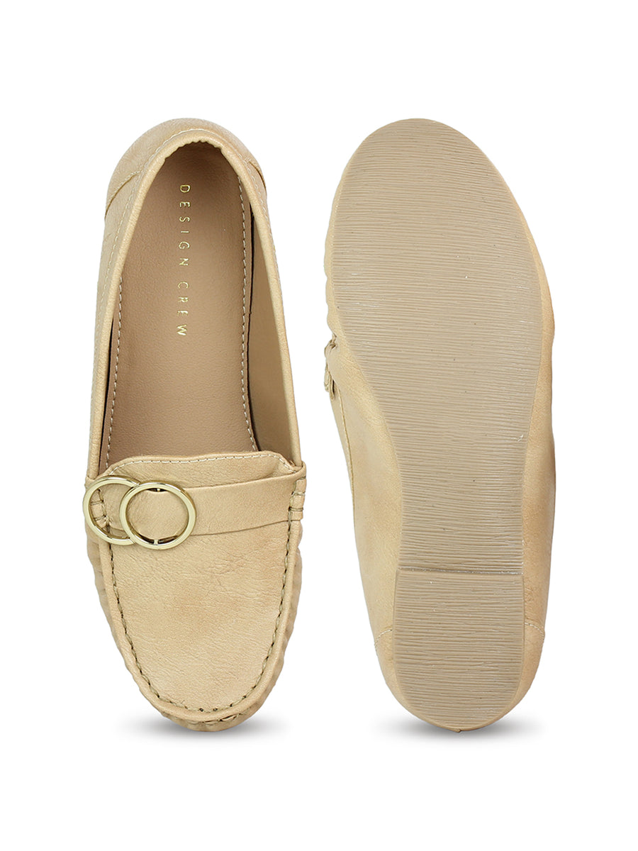 Faux Leather Moccasins With Round Metal Trim