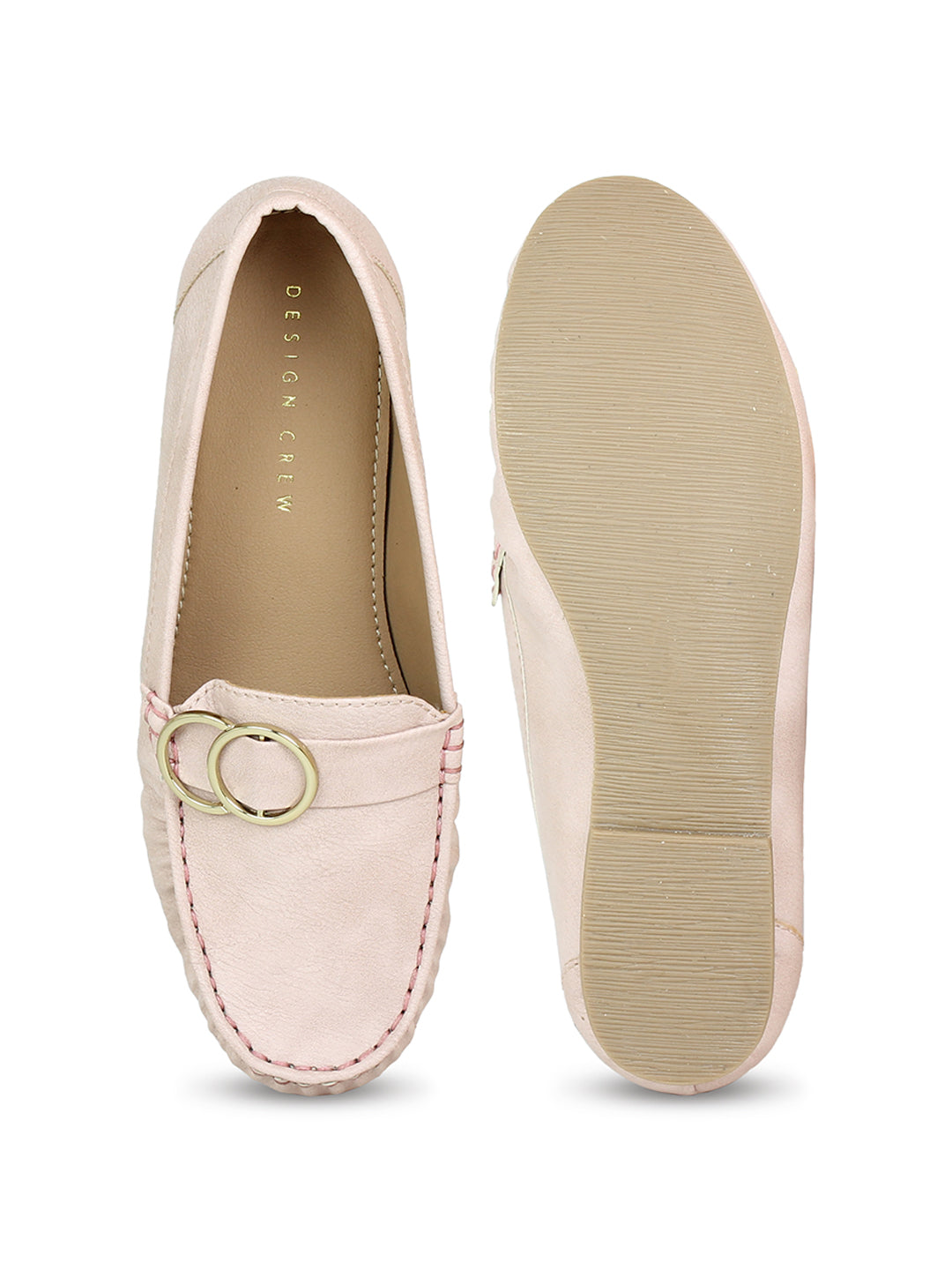 Faux Leather Moccasins With Round Metal Trim