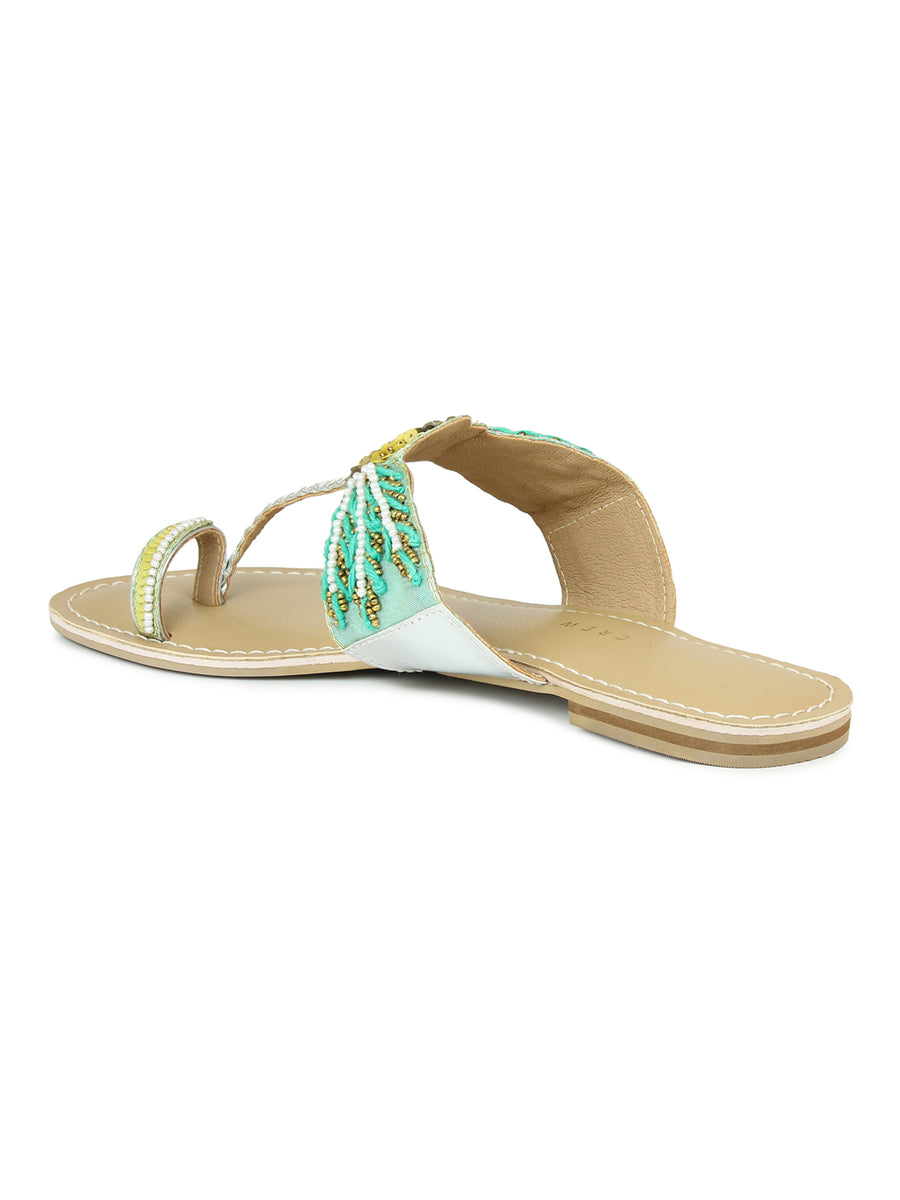 Embroidered Thong Sandal With Glass Beads