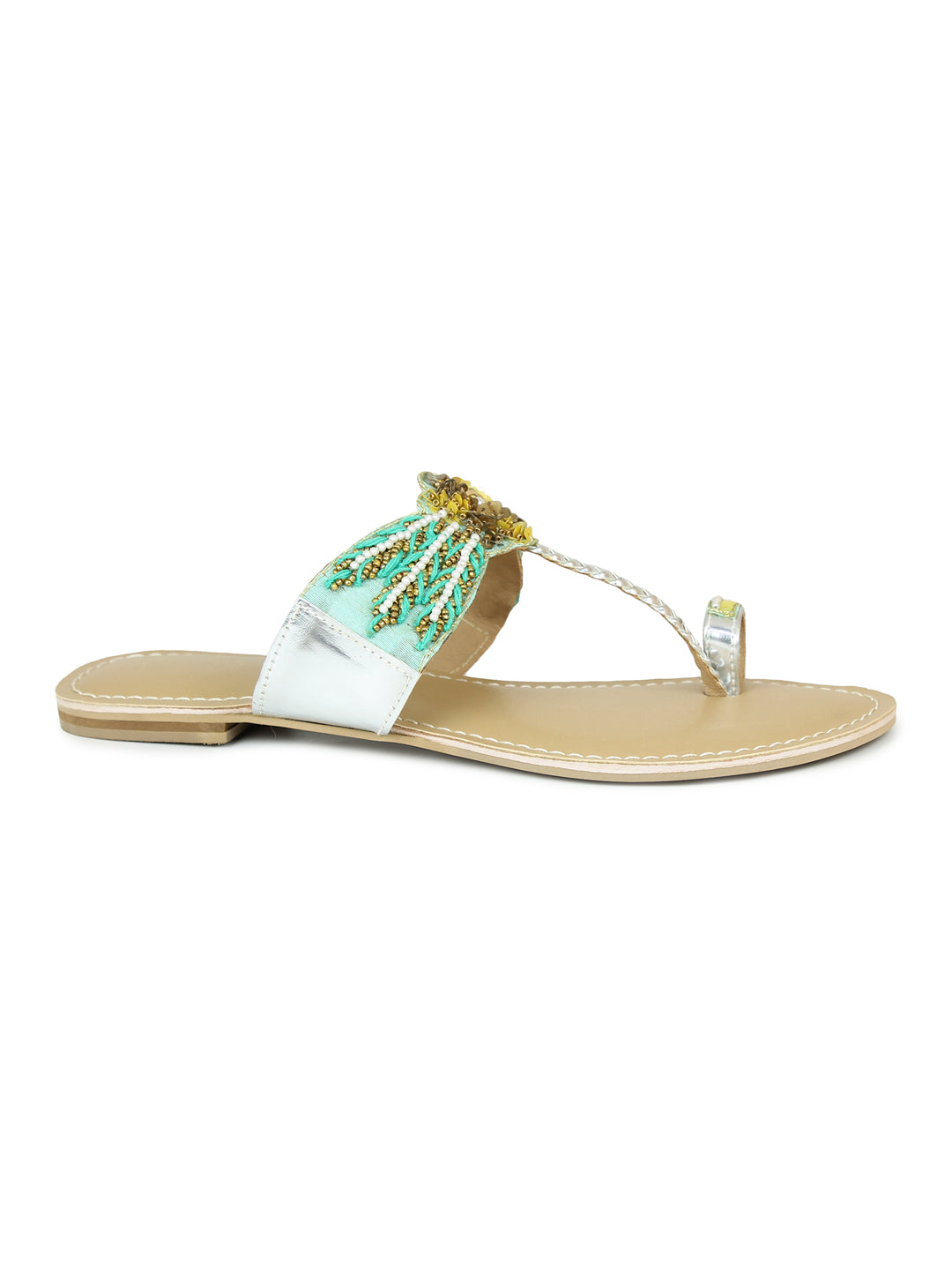 Embroidered Thong Sandal With Glass Beads