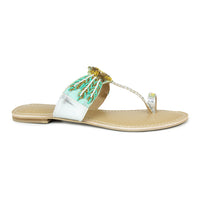 Embroidered Thong Sandal With Glass Beads