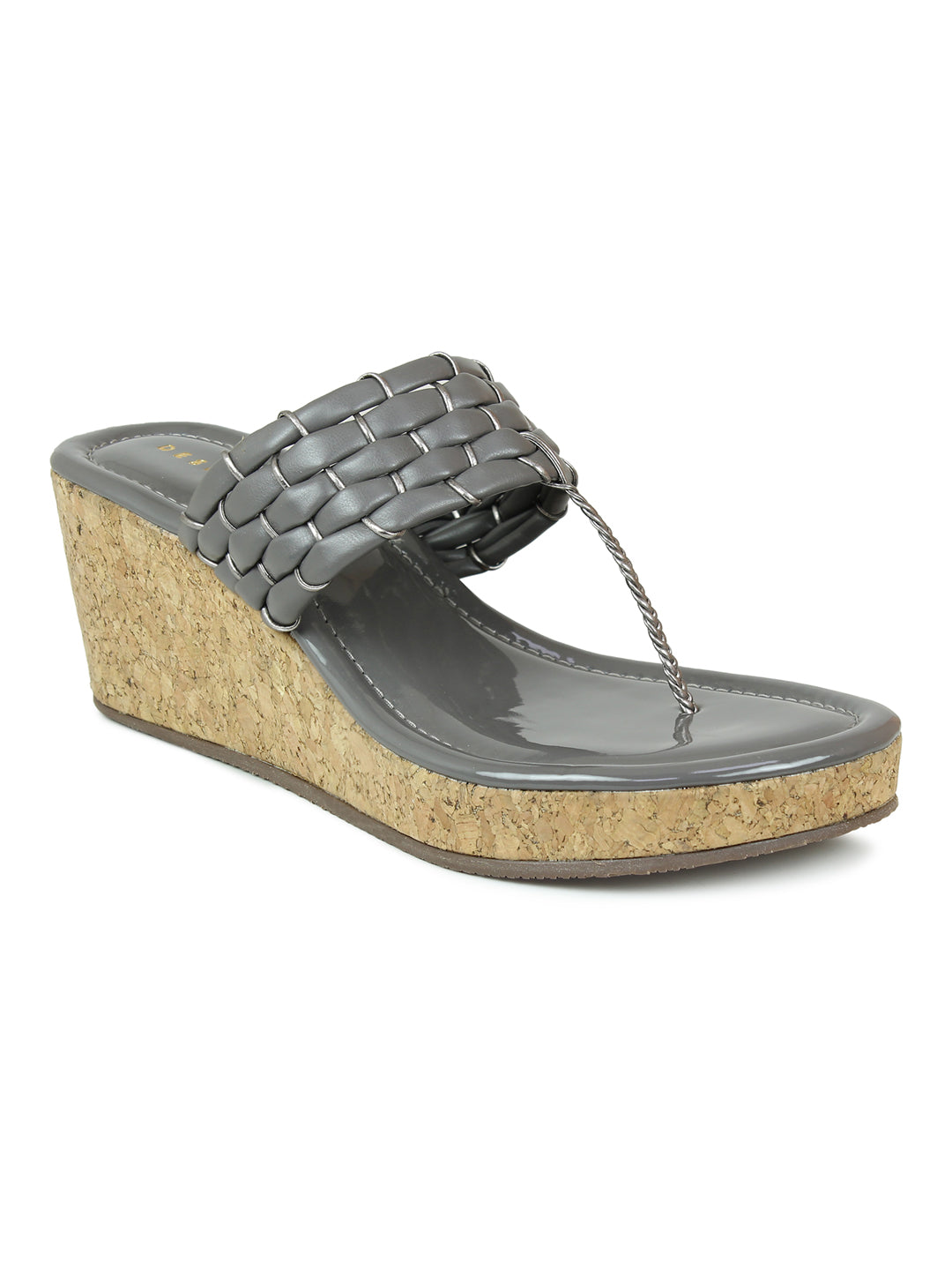 Braided T Strap Grey Wedge | Design Crew