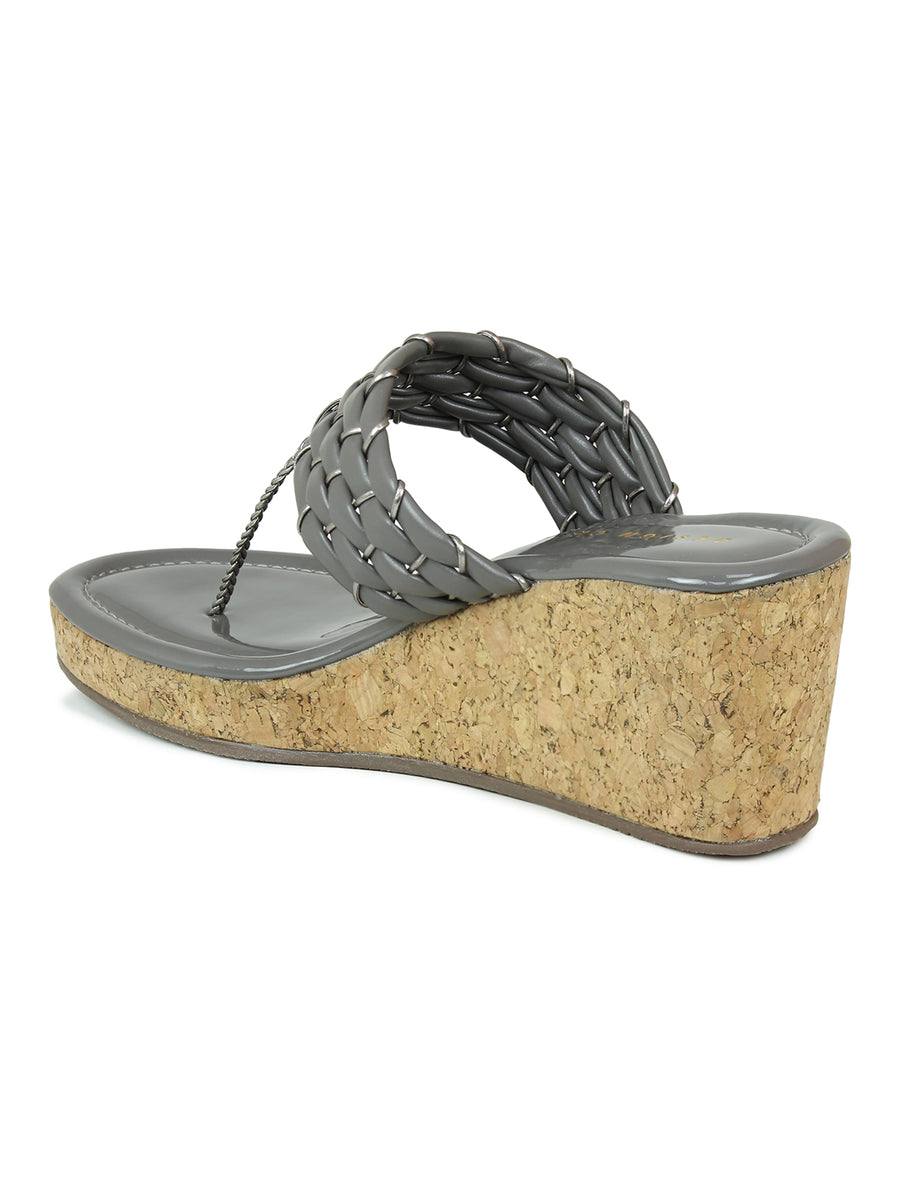 Braided T Strap Grey Wedge | Design Crew