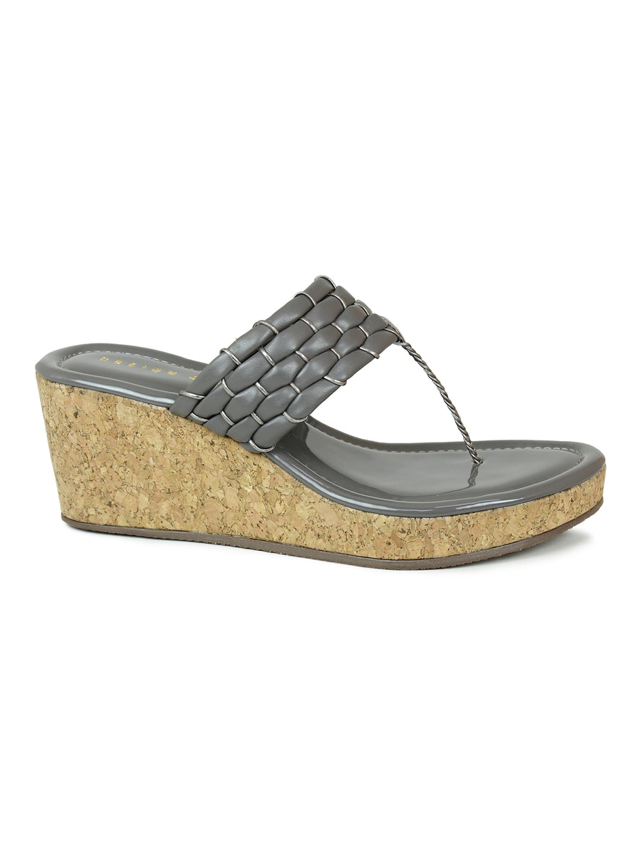 Braided T Strap Grey Wedge | Design Crew