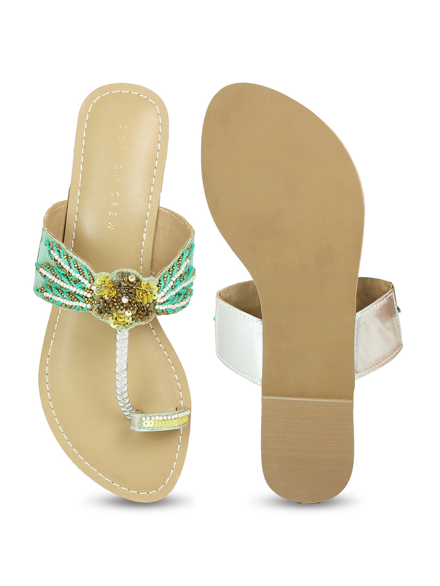 Embroidered Thong Sandal With Glass Beads