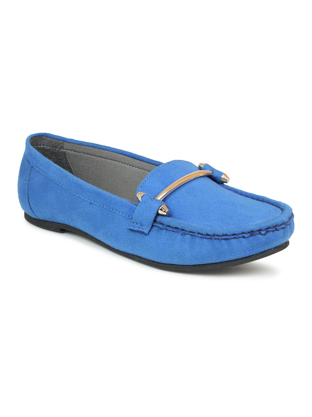 Faux Nubuck Moccasins With Sleek Saddle Bar