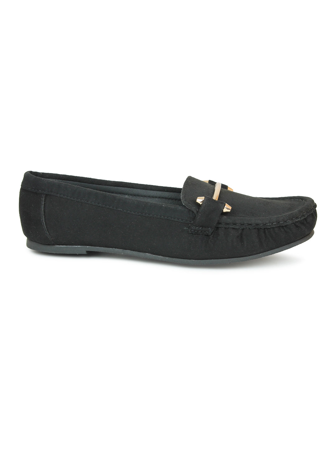 Faux Nubuck Moccasins With Sleek Saddle Bar