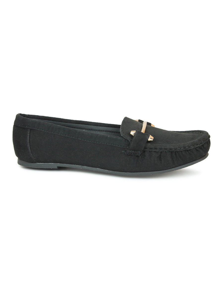Faux Nubuck Moccasins With Sleek Saddle Bar