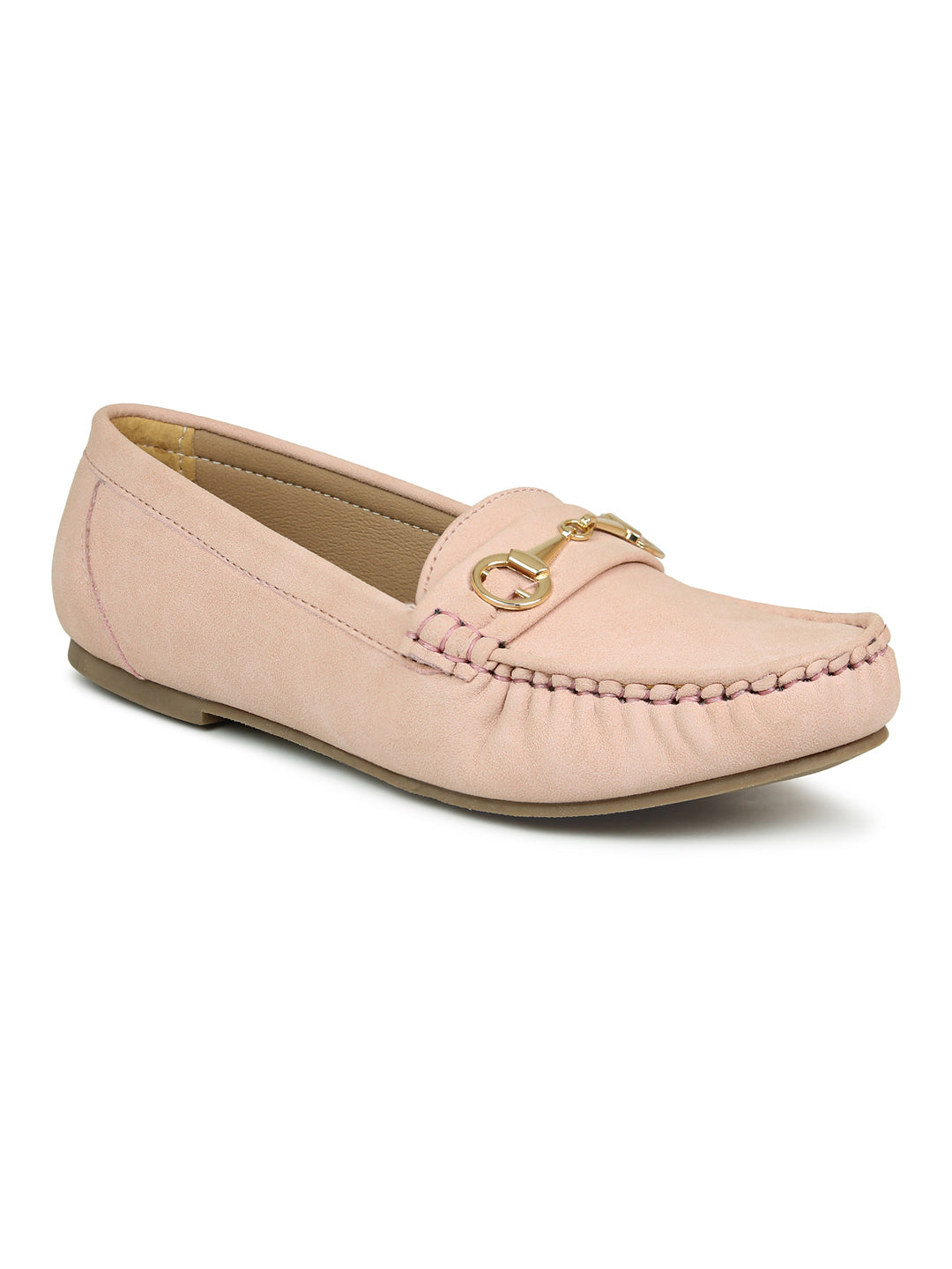 Faux Nubuck Moccasins With Horsebit Metal Trim