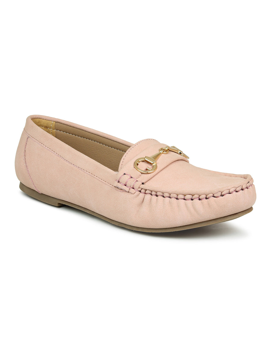 Faux Nubuck Moccasins With Horsebit Metal Trim