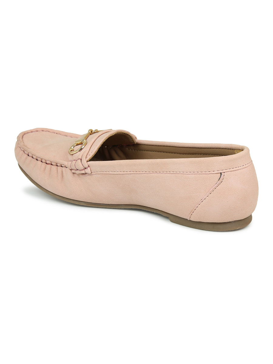 Faux Nubuck Moccasins With Horsebit Metal Trim