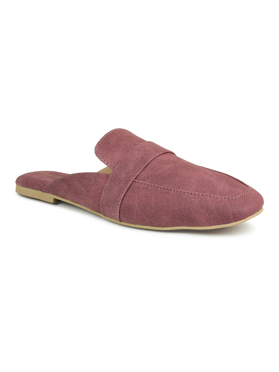 Faux Nubuck Mules With Saddle Strap