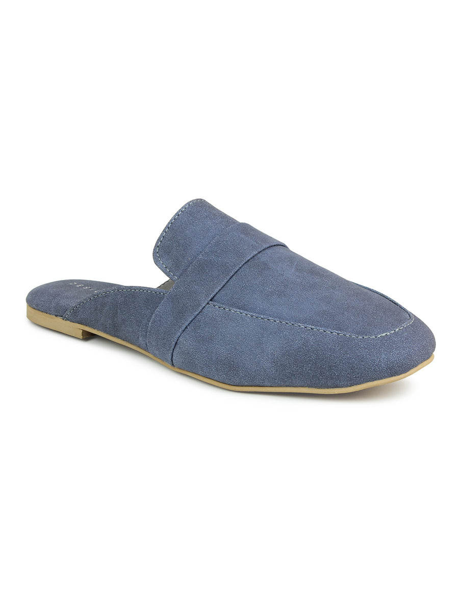 Faux Nubuck Mules With Saddle Strap