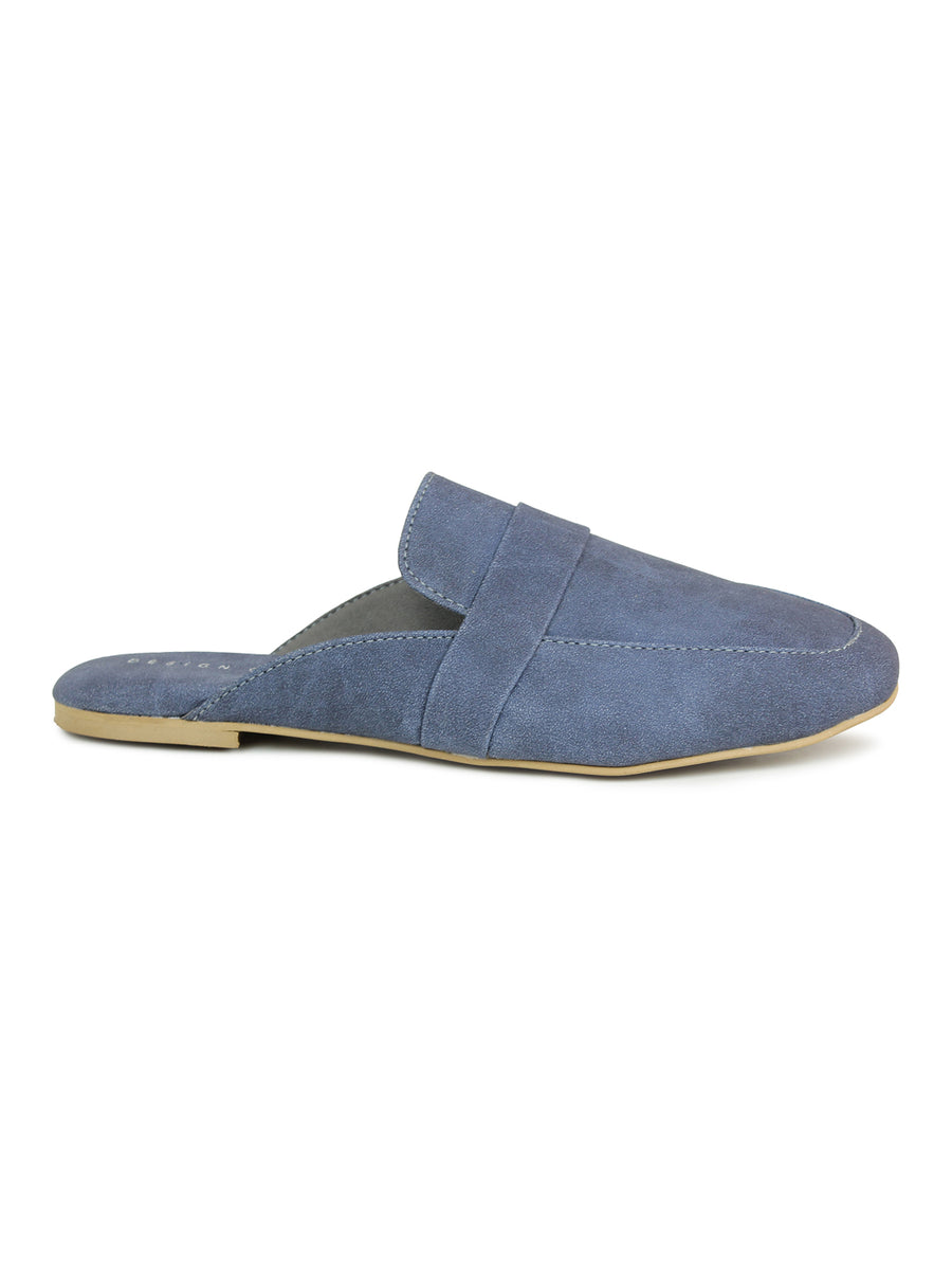Faux Nubuck Mules With Saddle Strap