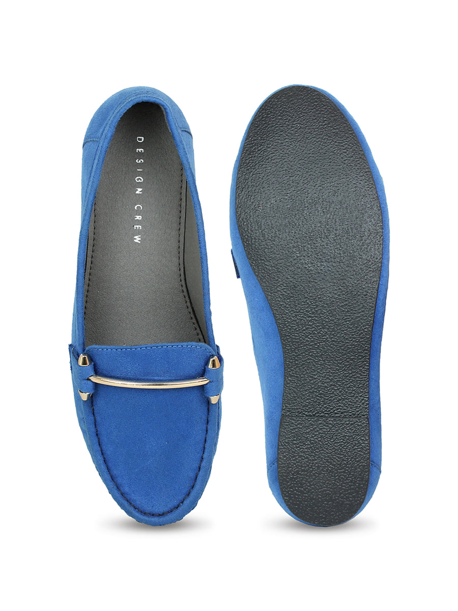 Faux Nubuck Moccasins With Sleek Saddle Bar