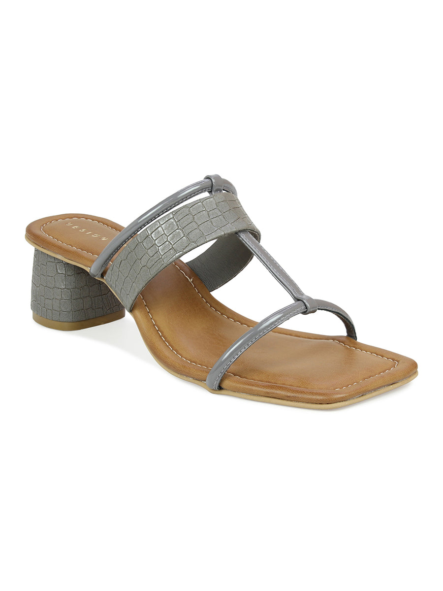 Croco Print  Block Heel Slide Sandal