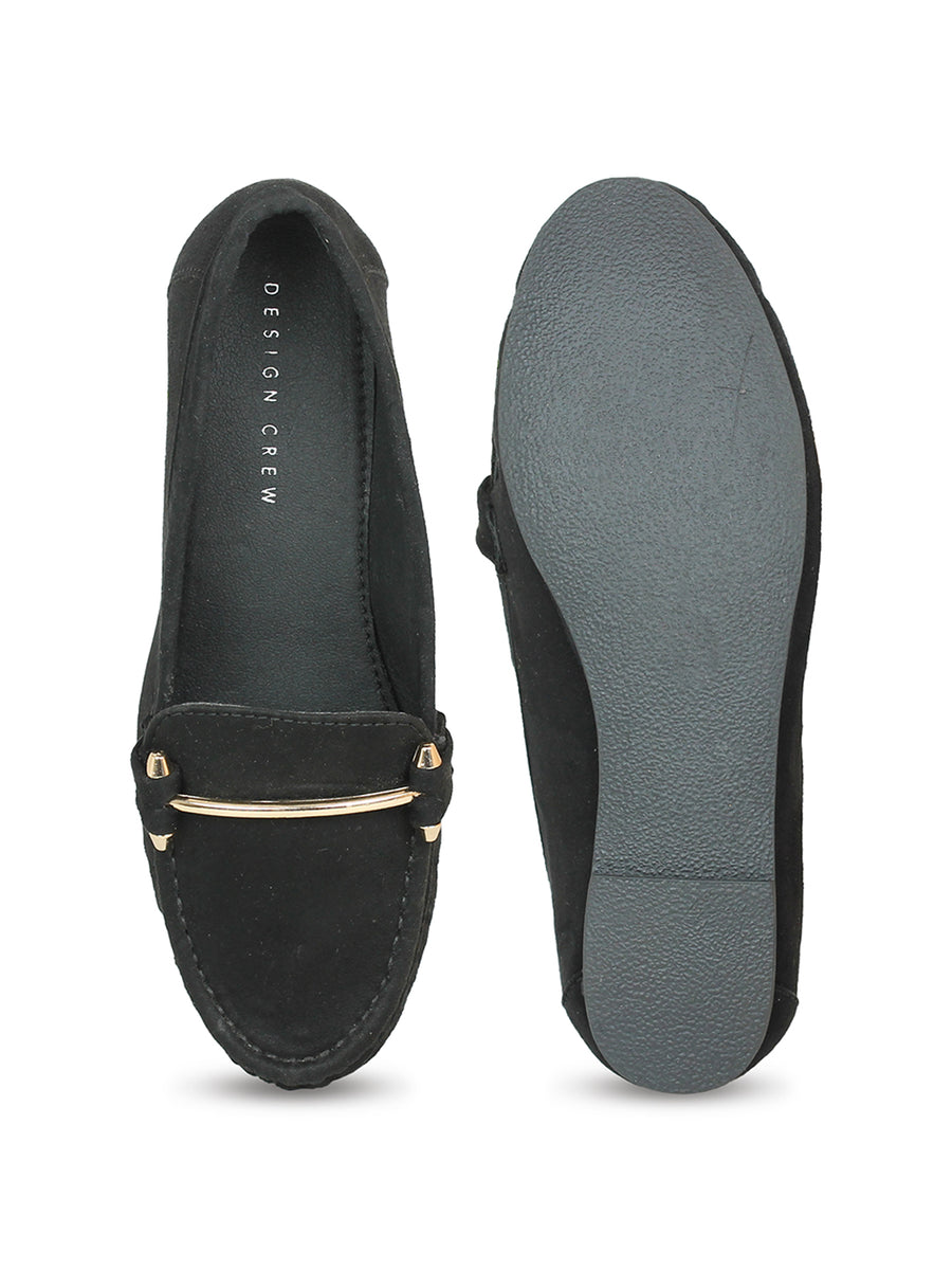 Faux Nubuck Moccasins With Sleek Saddle Bar