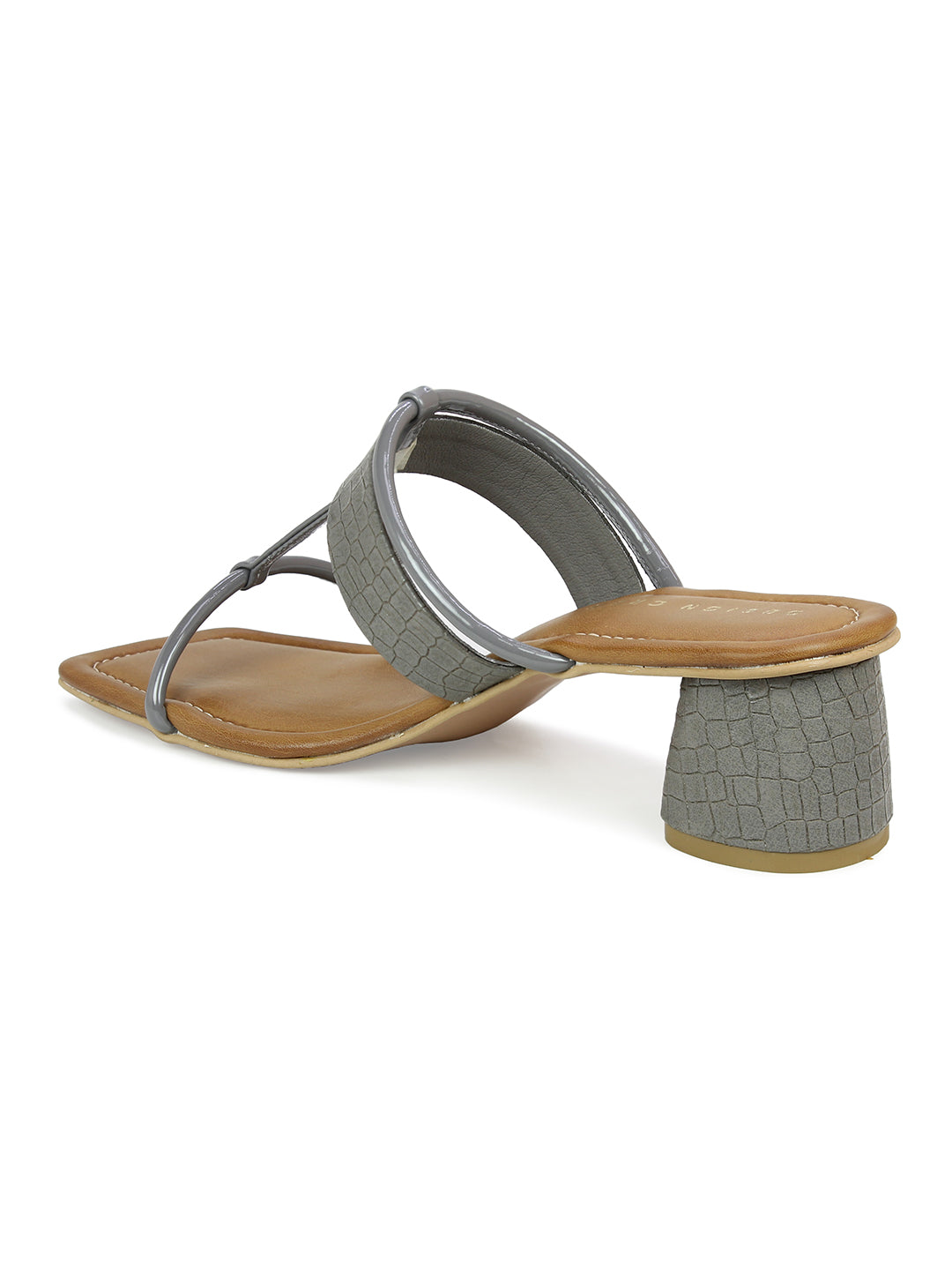 Croco Print  Block Heel Slide Sandal
