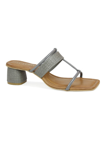 Croco Print  Block Heel Slide Sandal