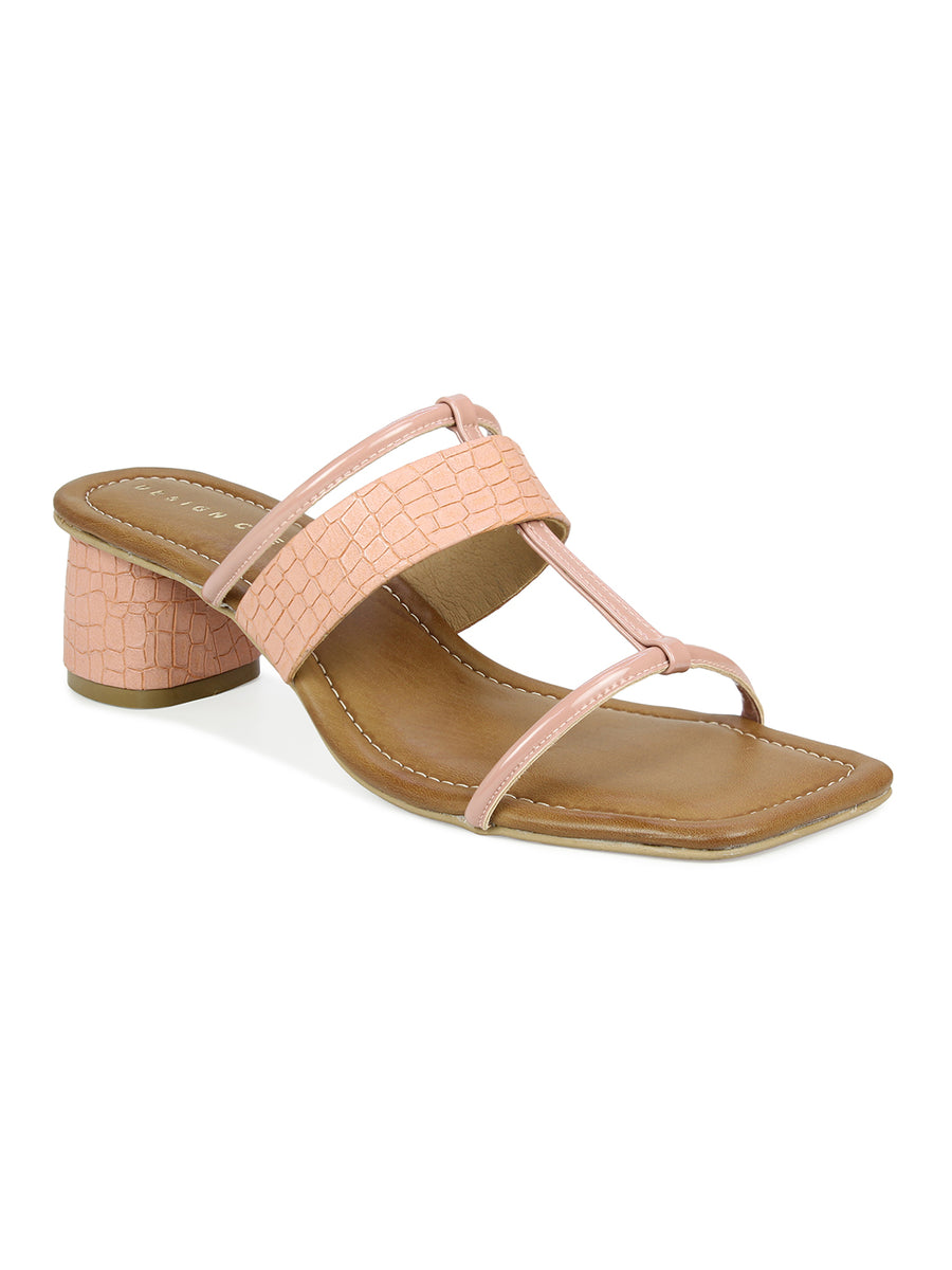 Croco Print  Block Heel Slide Sandal