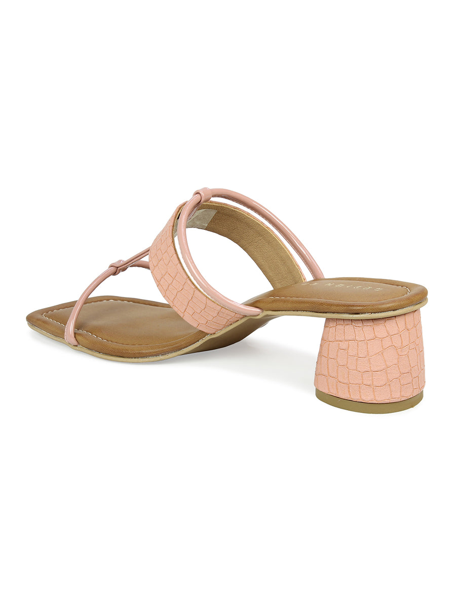Croco Print  Block Heel Slide Sandal