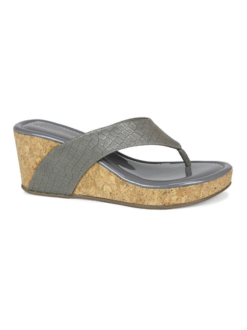 Crocodile Printes Thong Sandal On A Cork Covered Wedge