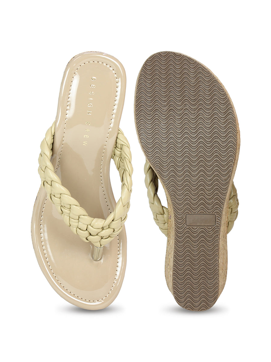 Braided Thongs Beige Wedge | Design Crew