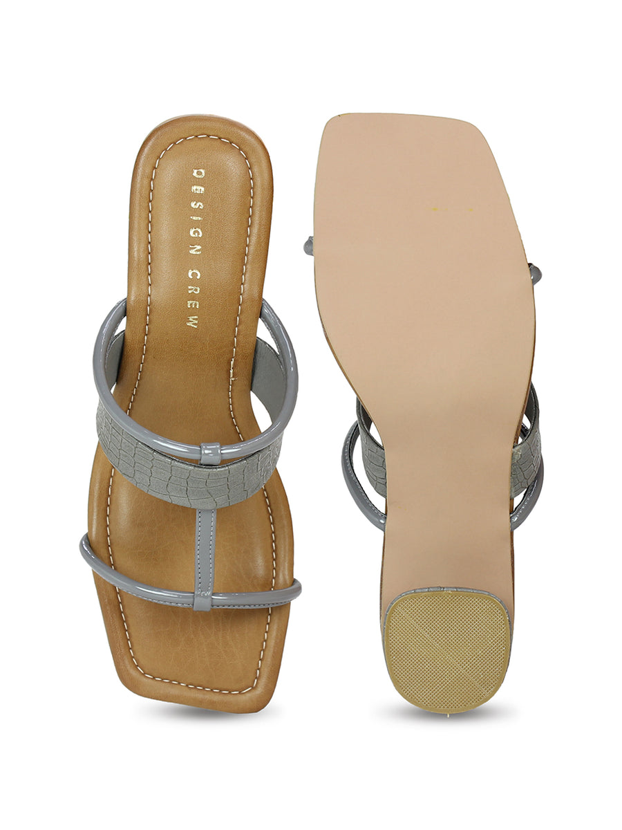 Croco Print  Block Heel Slide Sandal