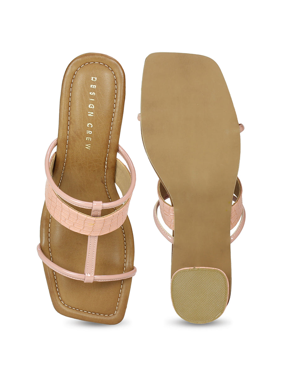Croco Print  Block Heel Slide Sandal